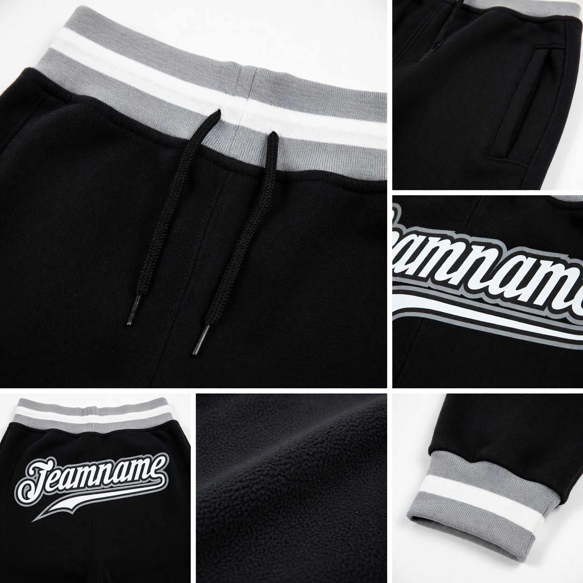 Custom Black White-Gray Sports Pants detail