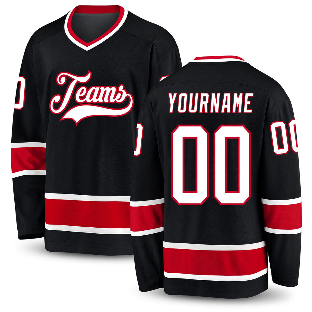 Custom Black White-Red Hockey Jersey