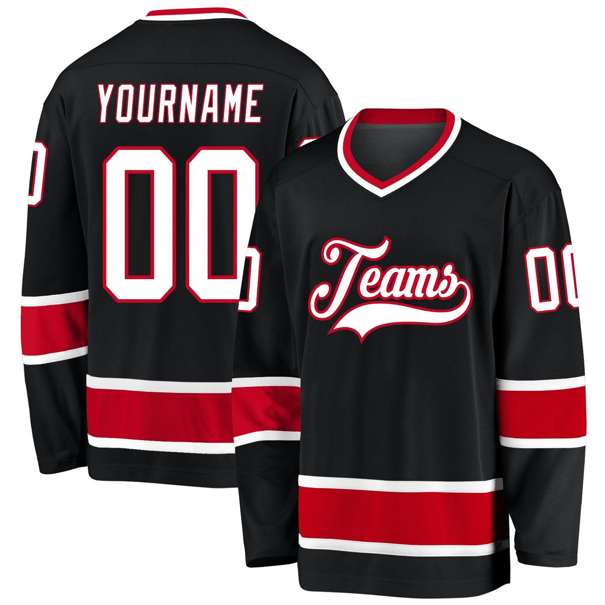 Custom Black White-Red Hockey Jersey photo 1