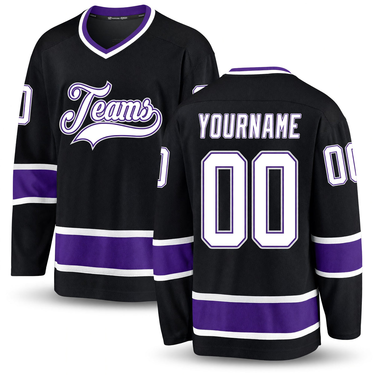 Custom Black White-Purple Hockey Jersey