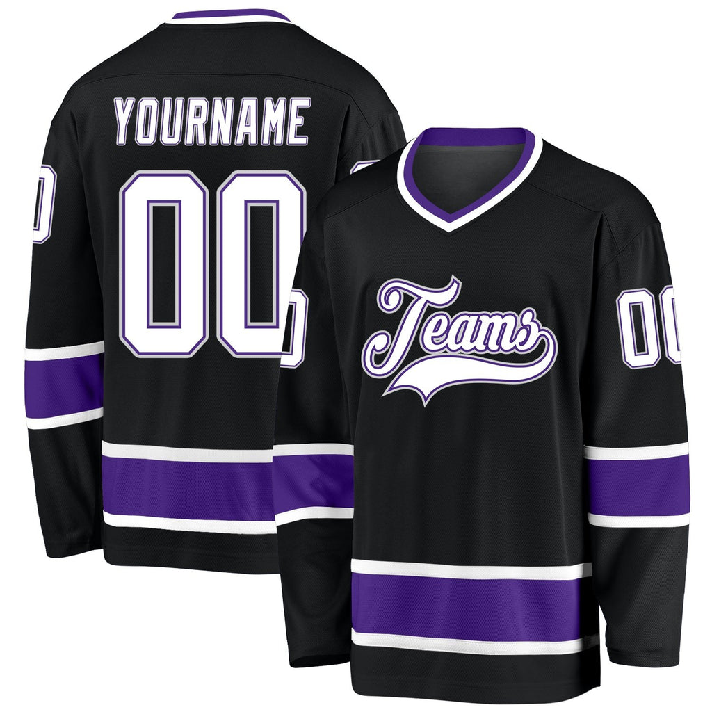 Custom Black White-Purple Hockey Jersey photo 1