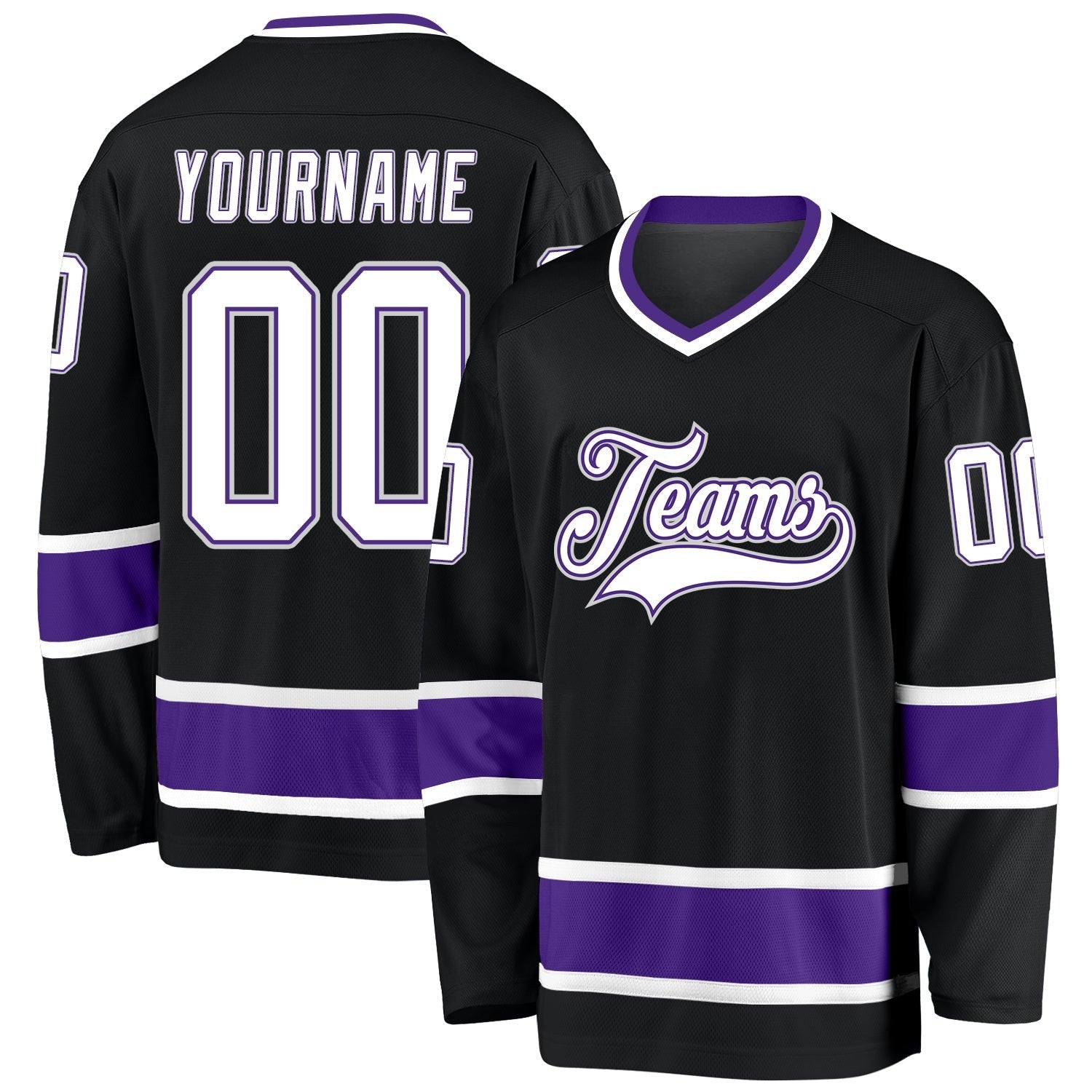 Custom Black White-Purple Hockey Jersey photo 1
