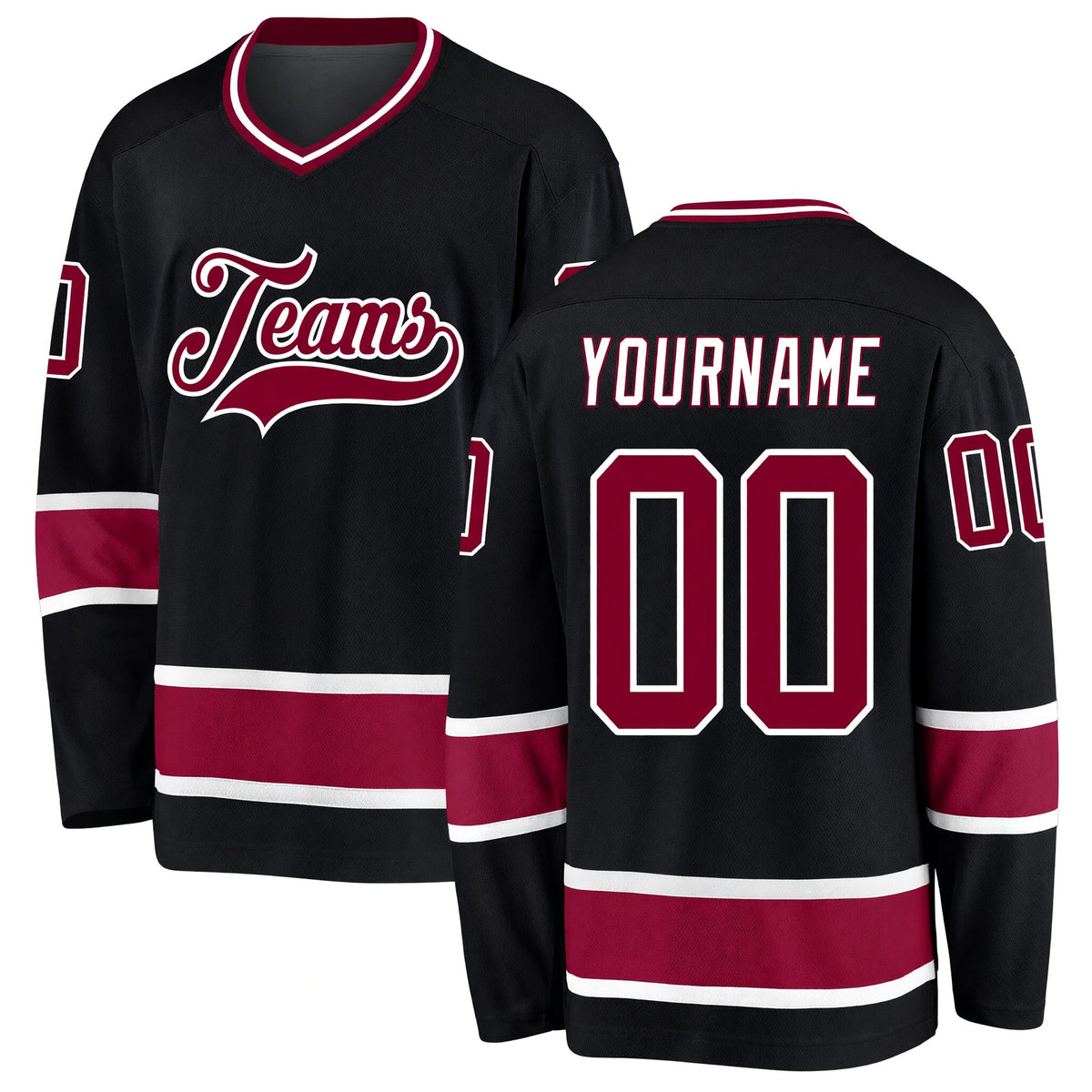 Custom Black Maroon-White Hockey Jersey