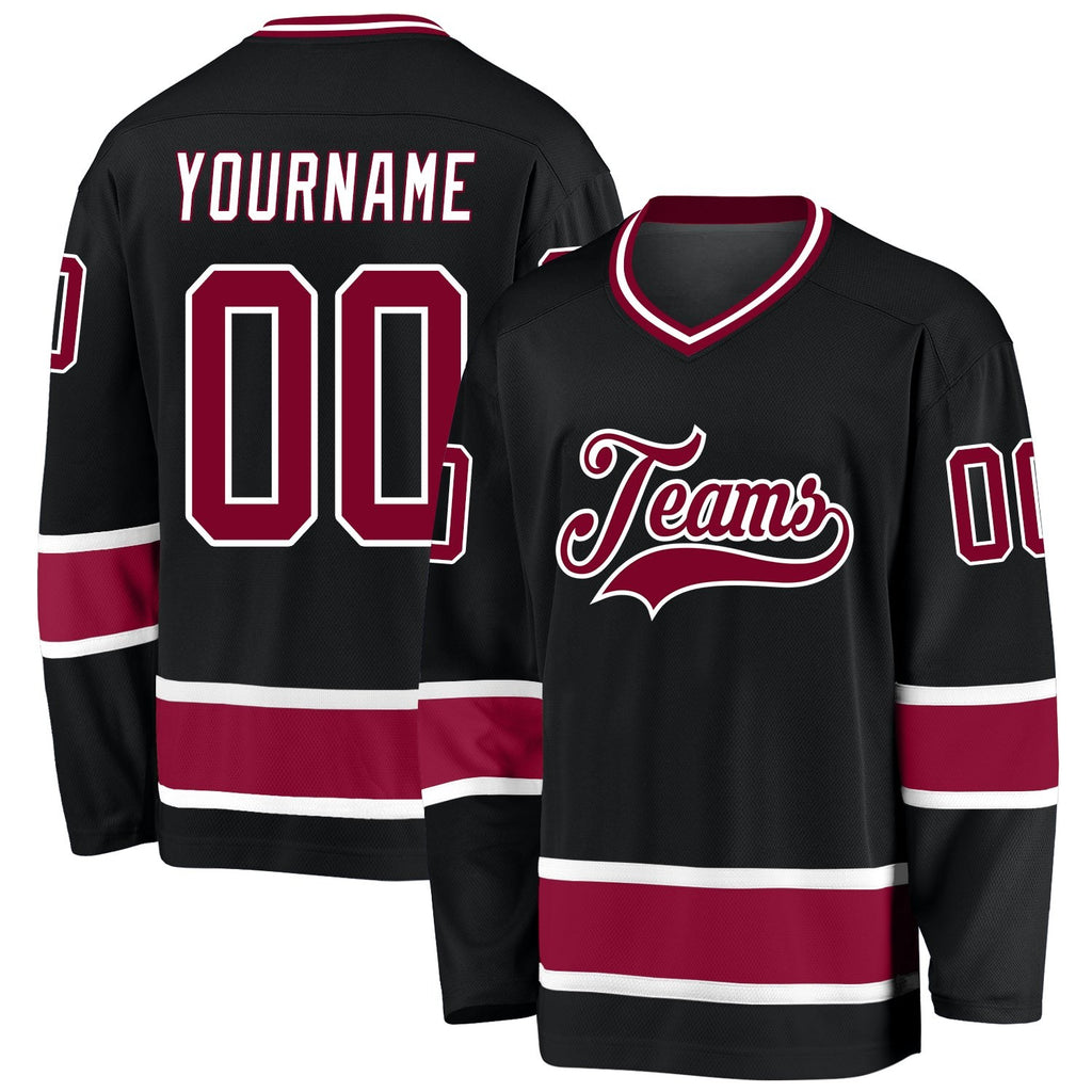 Custom Black Maroon-White Hockey Jersey photo 1