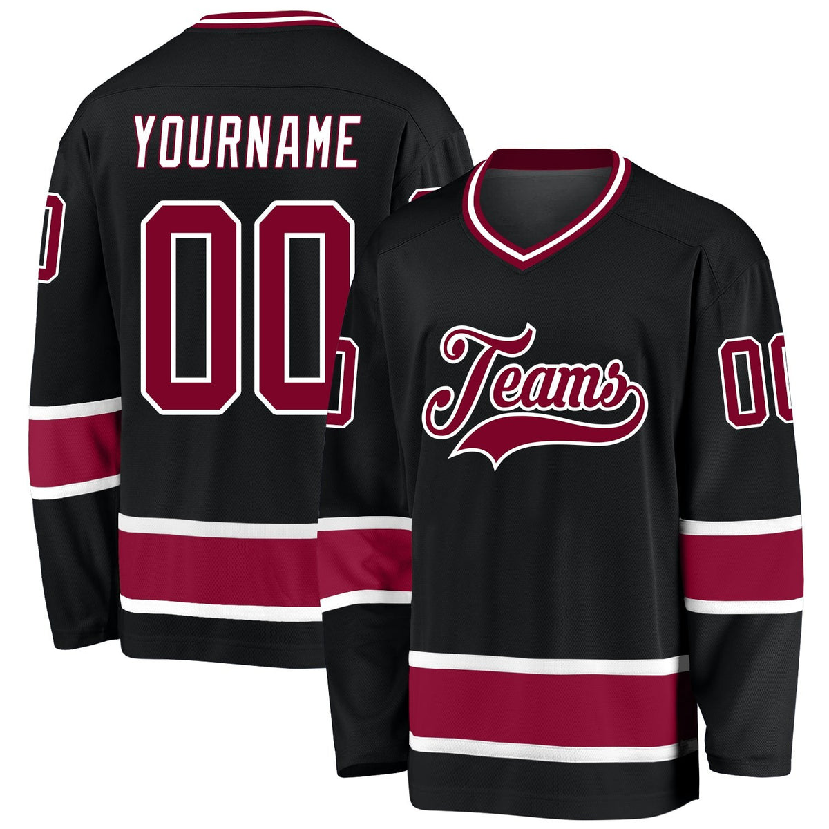 Custom Black Maroon-White Hockey Jersey photo 1
