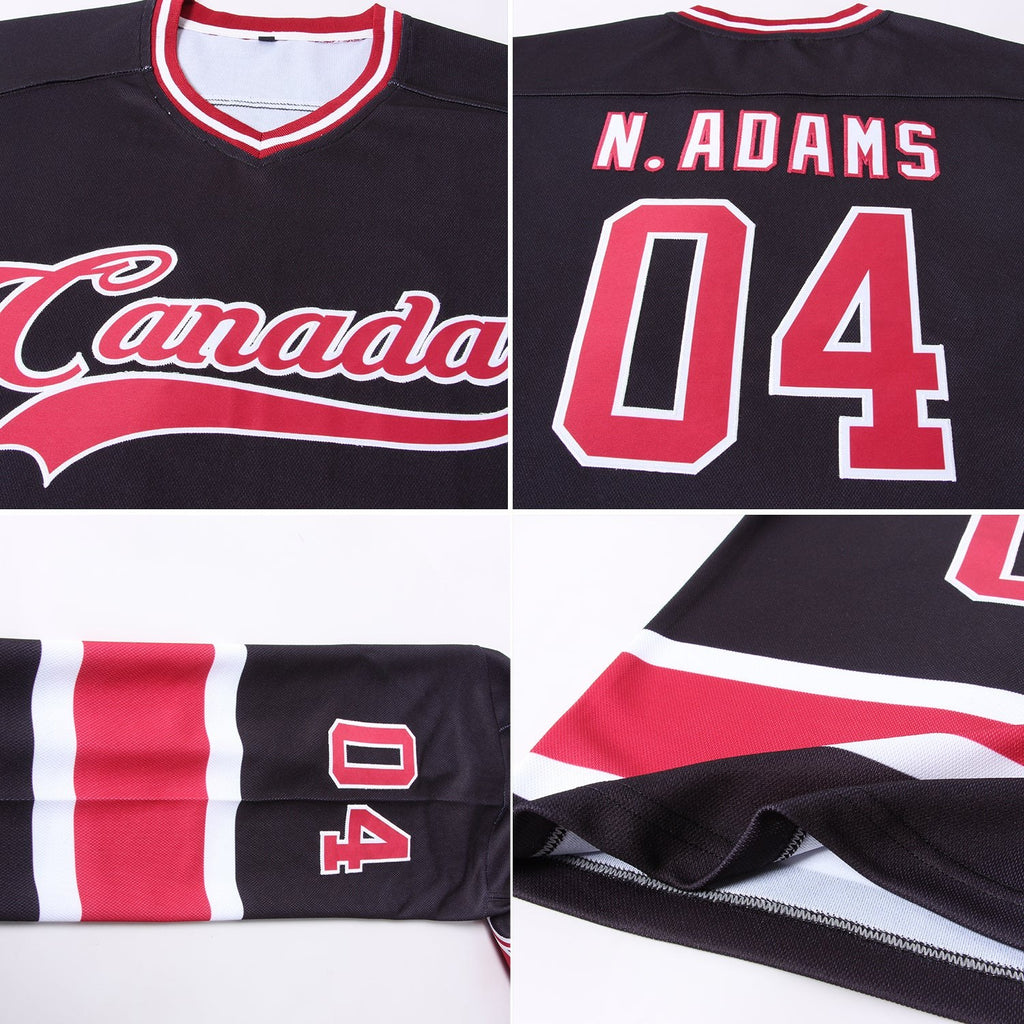 Custom Black Maroon-White Hockey Jersey photo 4