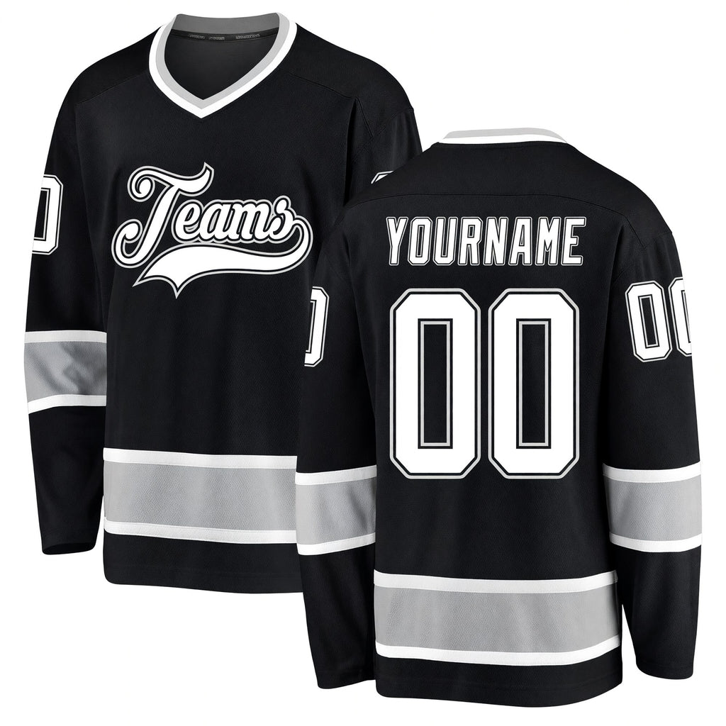 Custom Black White-Gray Hockey Jersey
