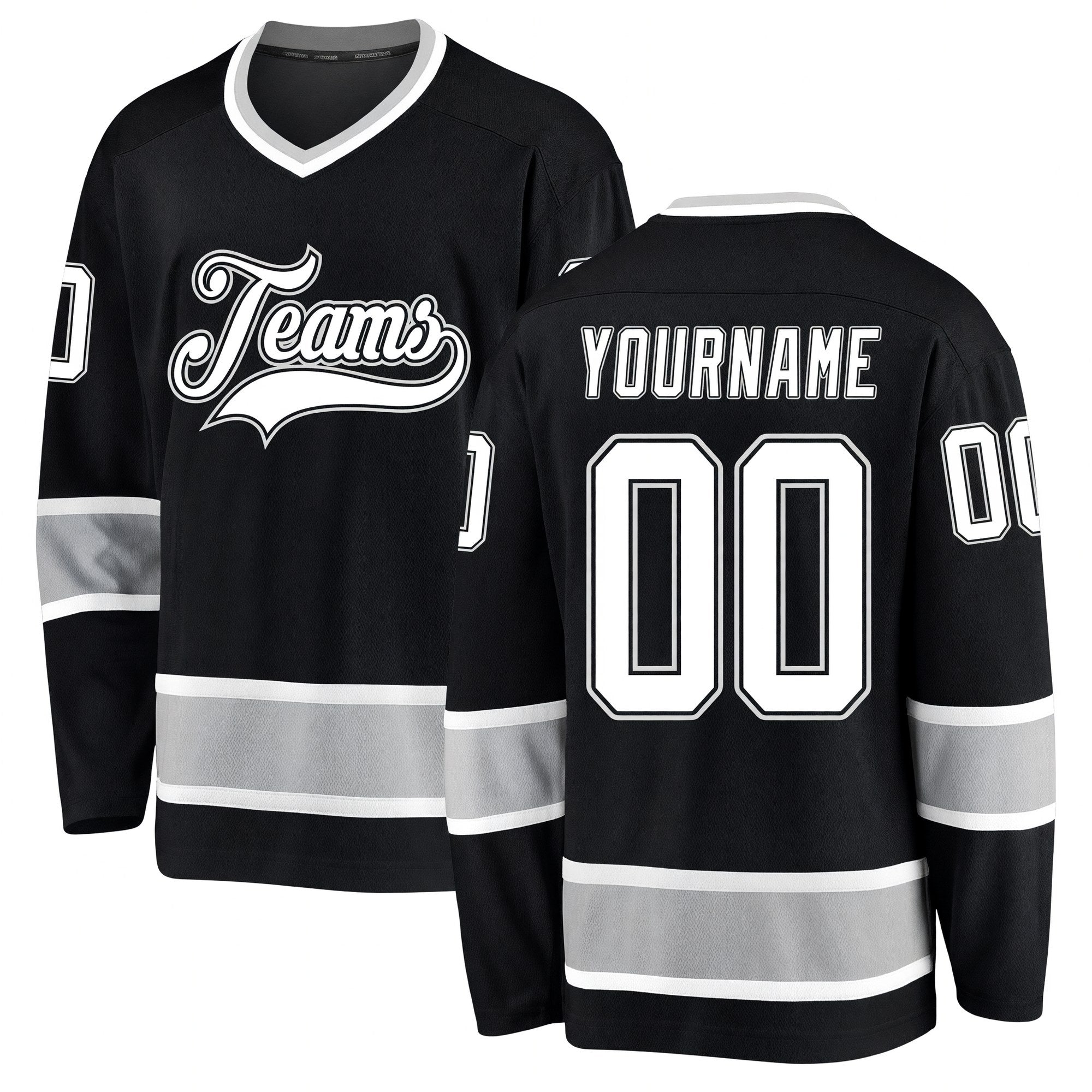 Custom Black White-Gray Hockey Jersey