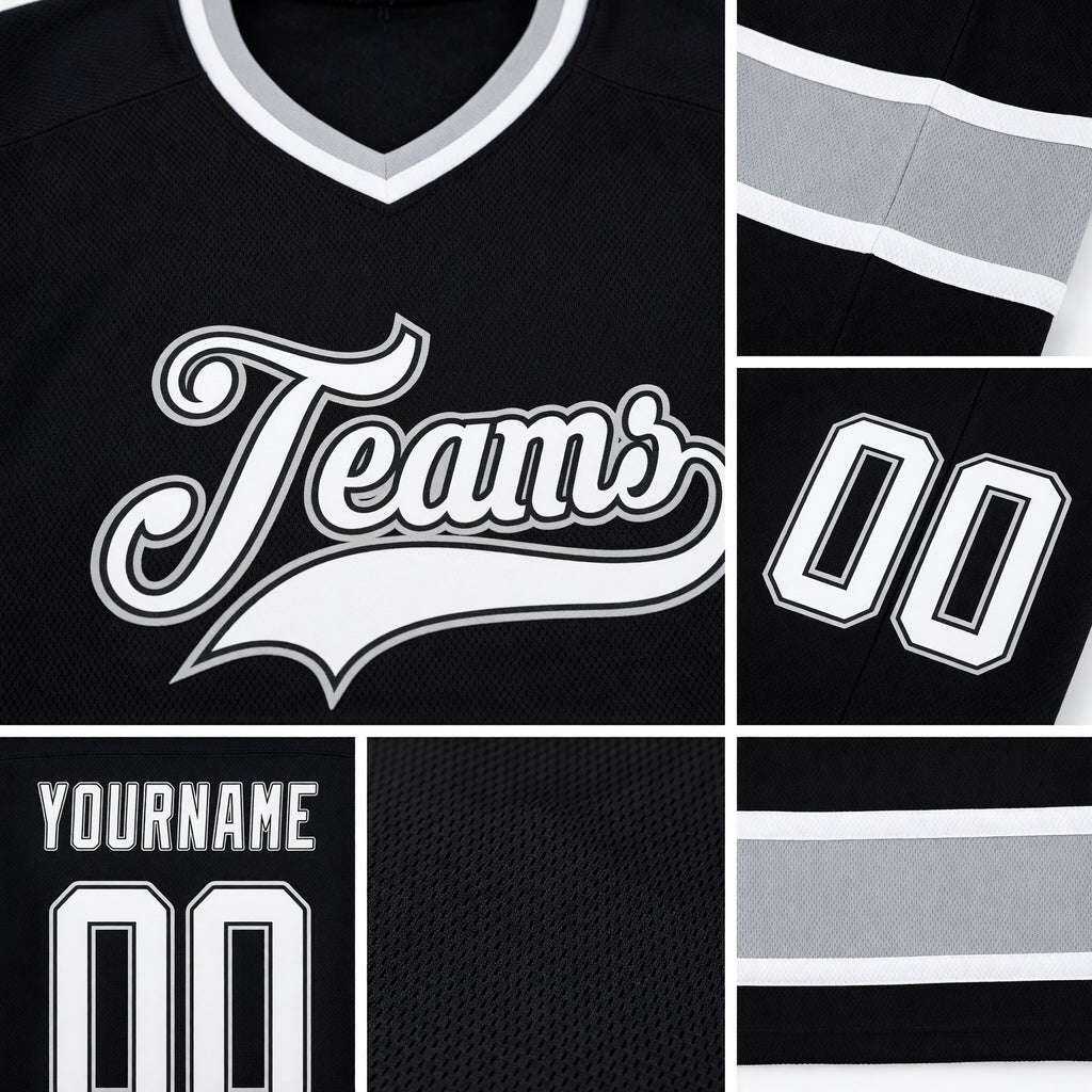 Custom Black White-Gray Hockey Jersey detail