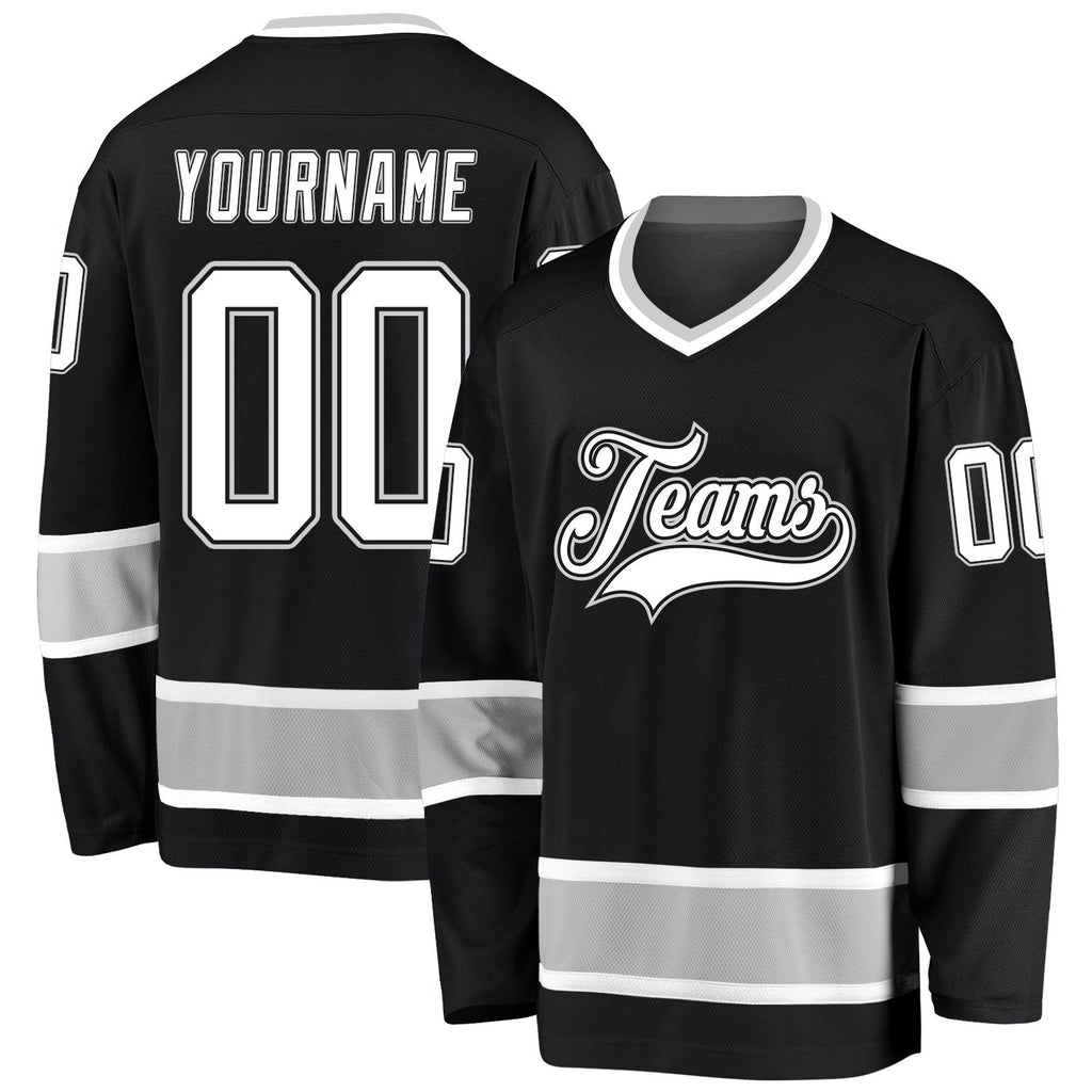 Custom Black White-Gray Hockey Jersey photo 1