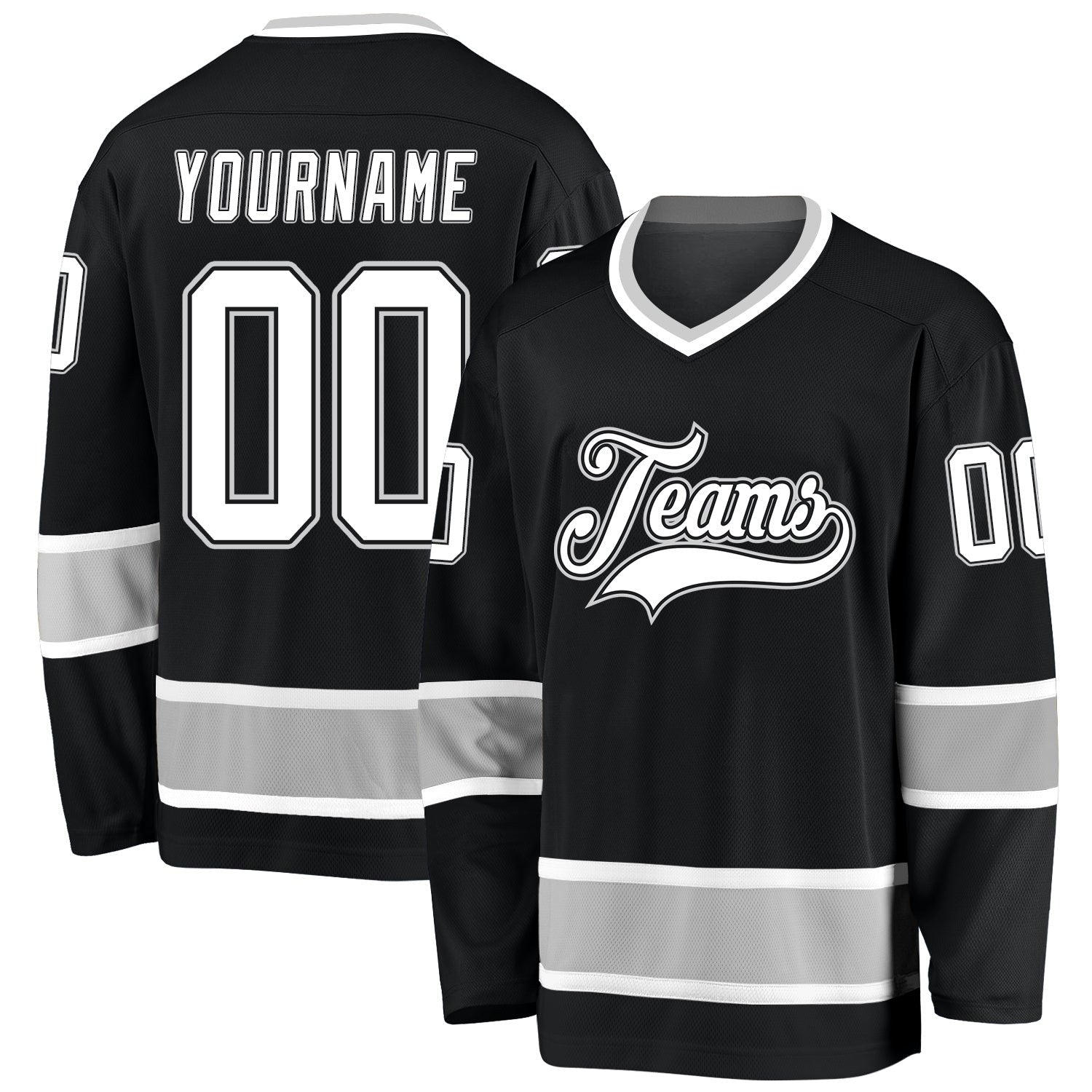 Custom Black White-Gray Hockey Jersey photo 1