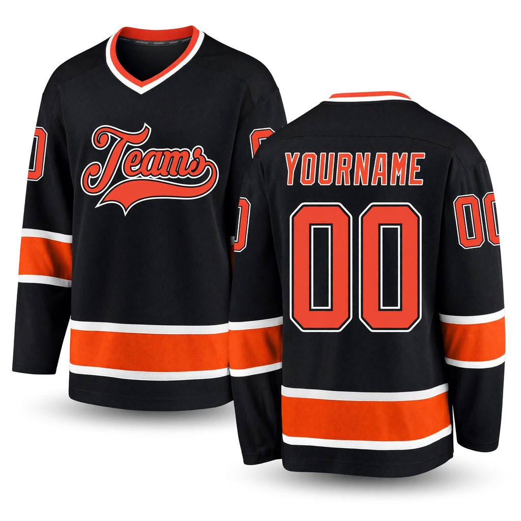 Custom Black Orange-White Hockey Jersey