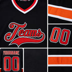 Custom Black Orange-White Hockey Jersey detail