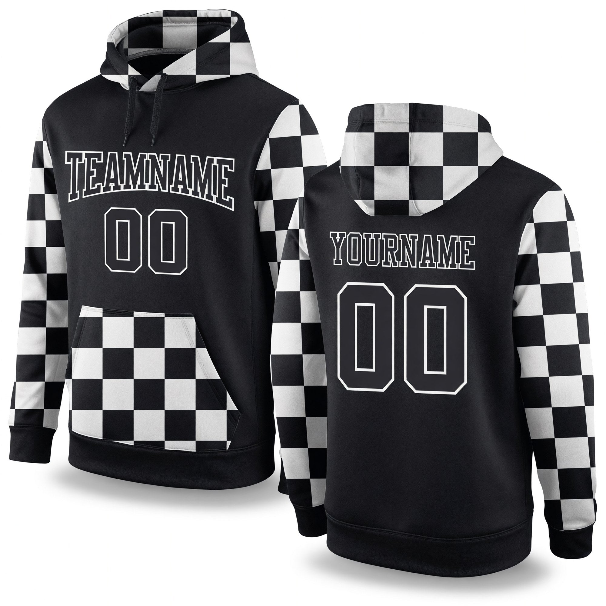 Custom Stitched Black Black-White Sports Pullover Sweatshirt Hoodie