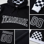 Custom Stitched Black Black-White Sports Pullover Sweatshirt Hoodie detail
