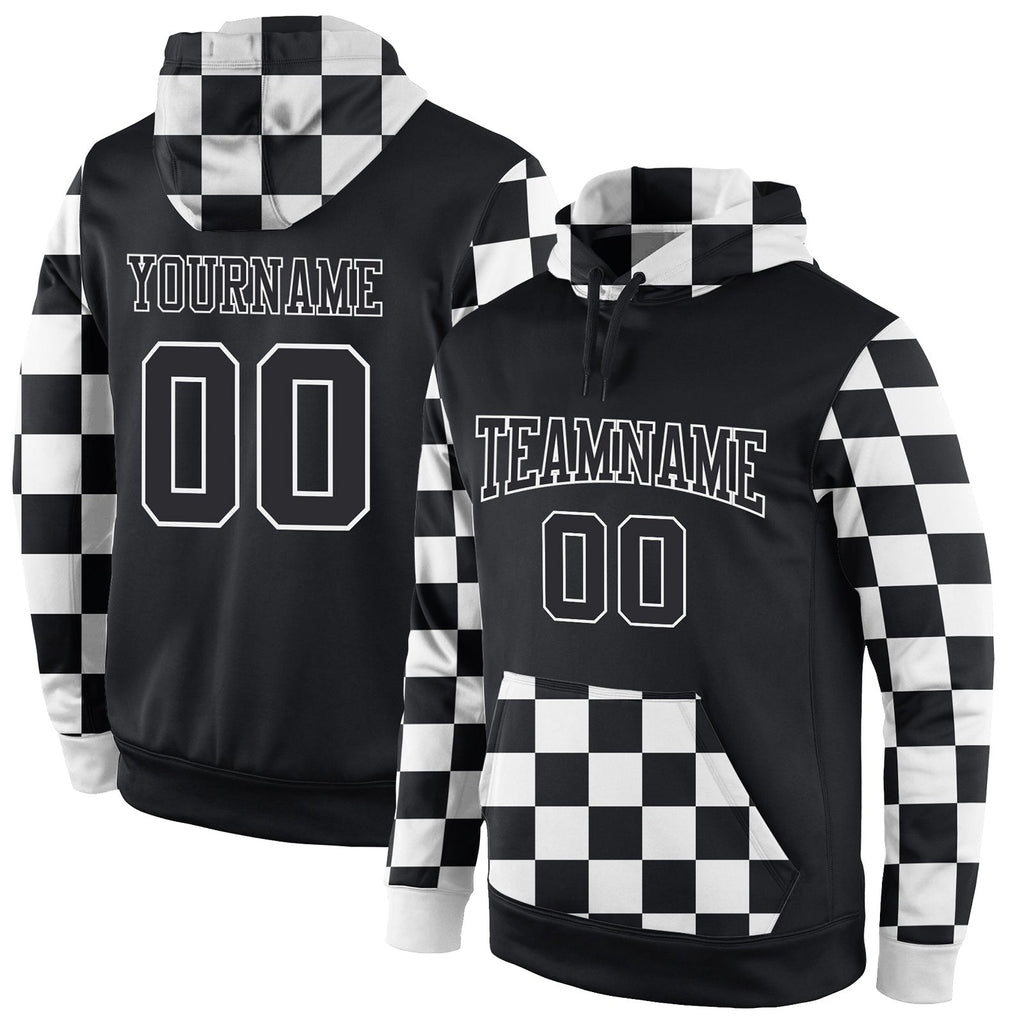 Custom Stitched Black Black-White Sports Pullover Sweatshirt Hoodie photo 1