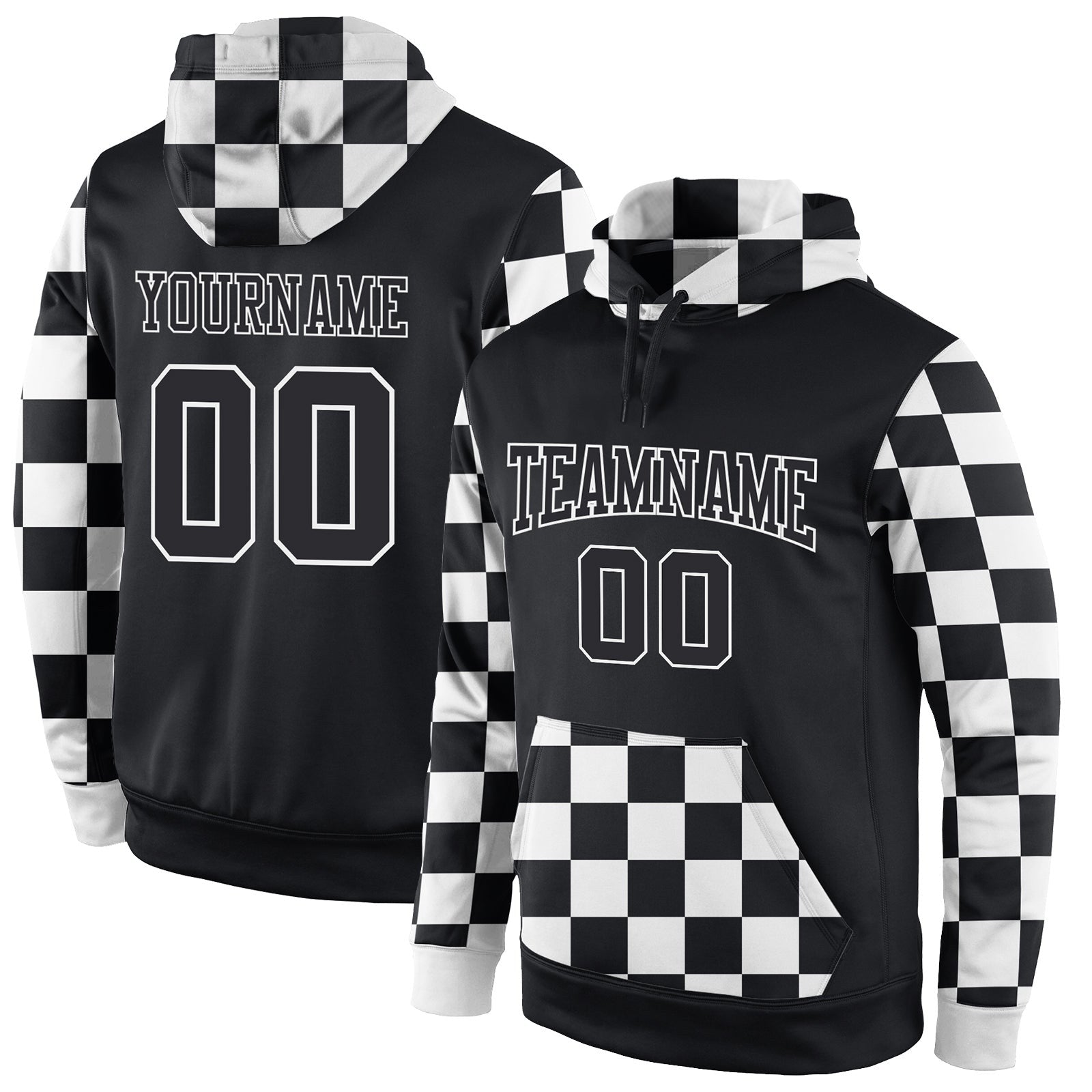 Custom Stitched Black Black-White Sports Pullover Sweatshirt Hoodie photo 1