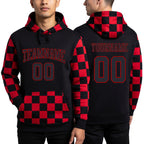 Custom Stitched Black Black-Red Sports Pullover Sweatshirt Hoodie worn front and back