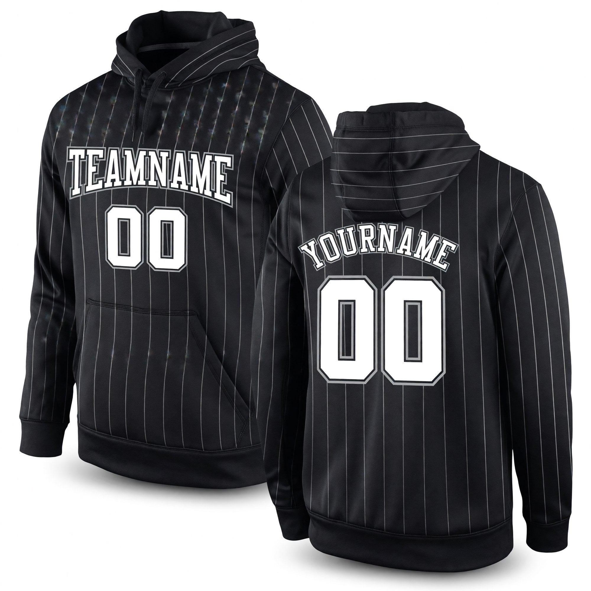 Custom Stitched Black White Pinstripe White-Gray Sports Pullover Sweatshirt Hoodie