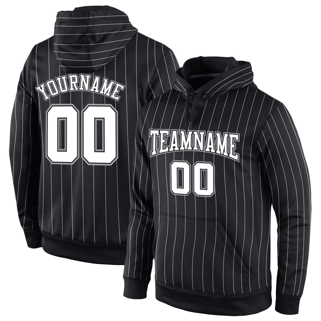 Custom Stitched Black White Pinstripe White-Gray Sports Pullover Sweatshirt Hoodie photo 1
