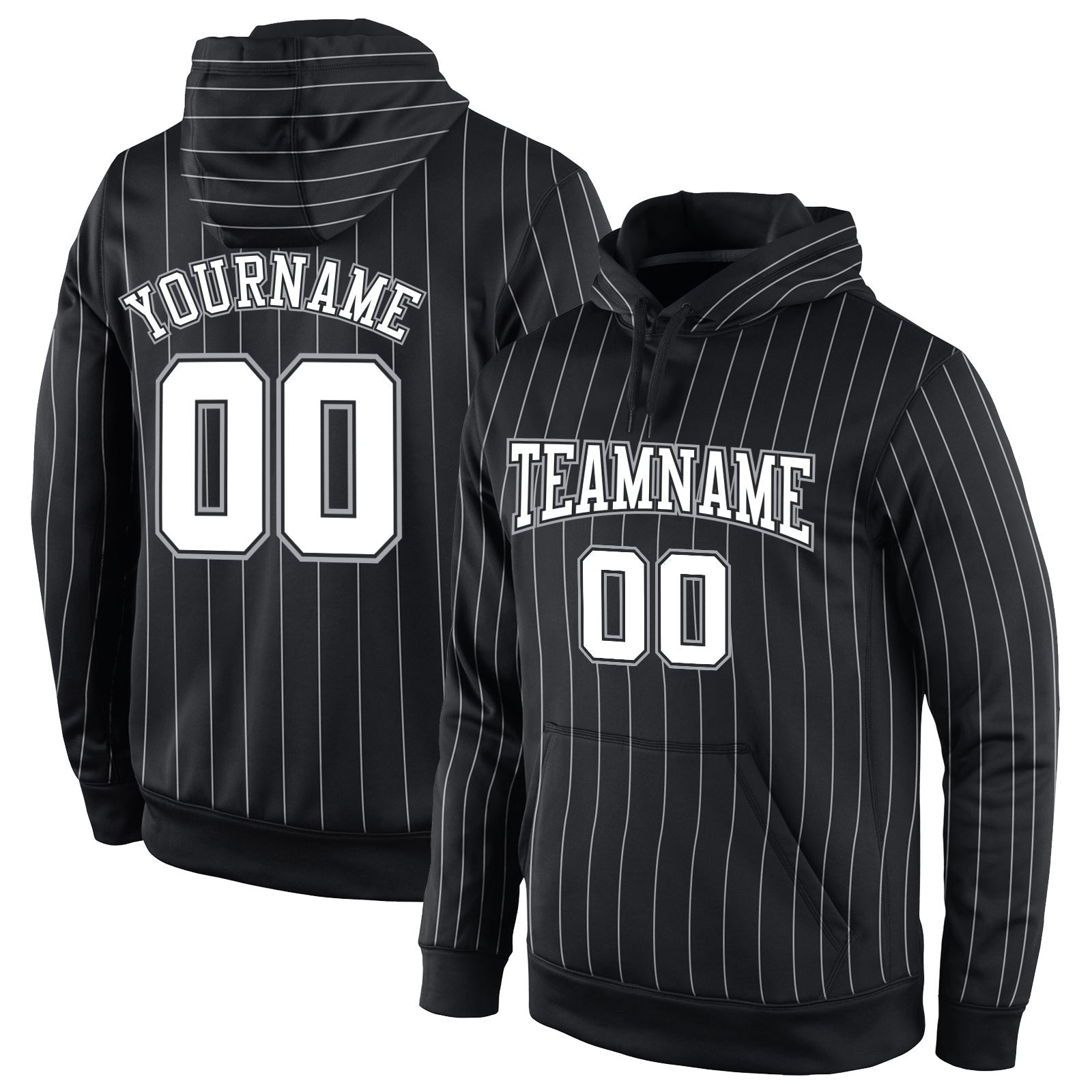 Custom Stitched Black White Pinstripe White-Gray Sports Pullover Sweatshirt Hoodie photo 1