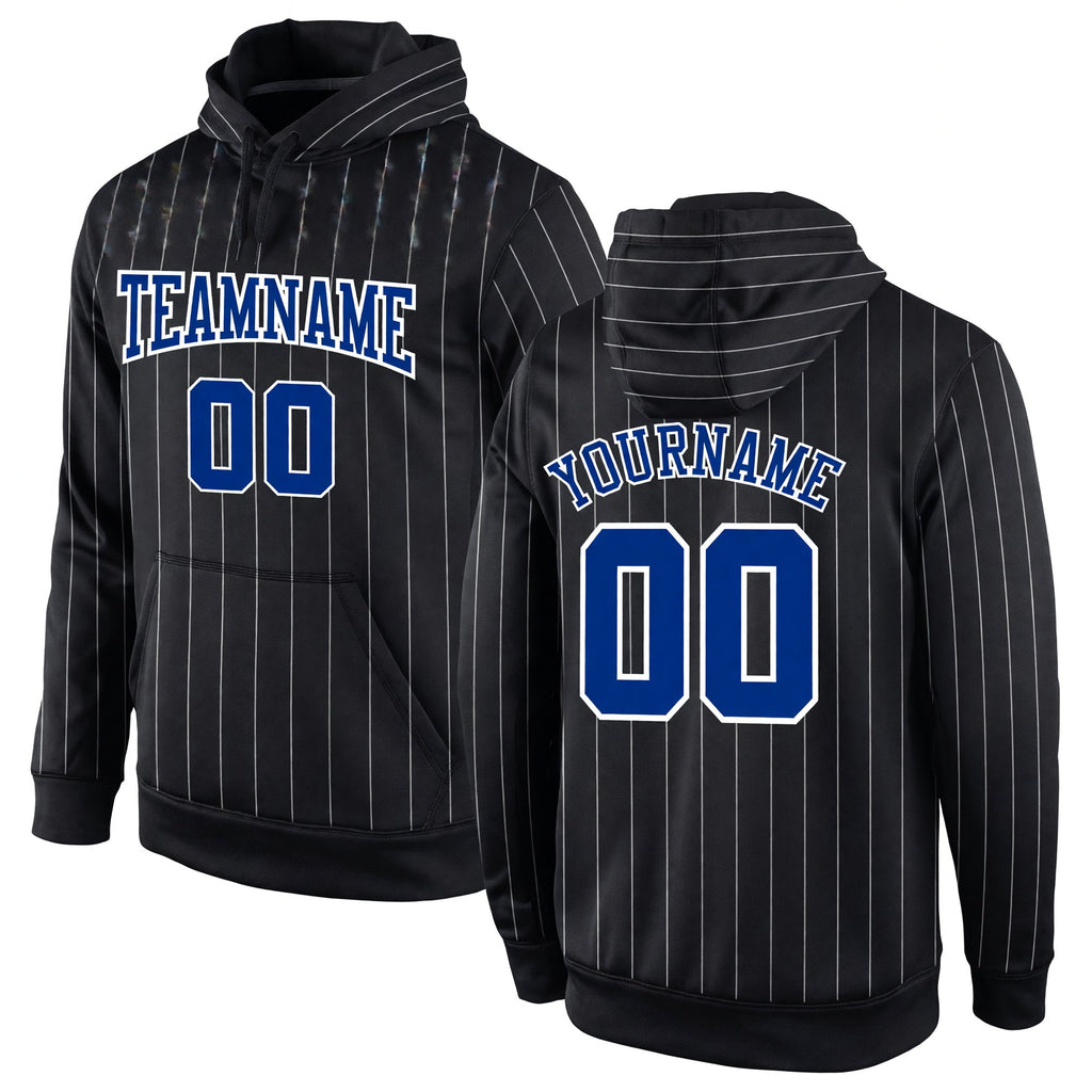 Custom Stitched Black White Pinstripe Royal-White Sports Pullover Sweatshirt Hoodie