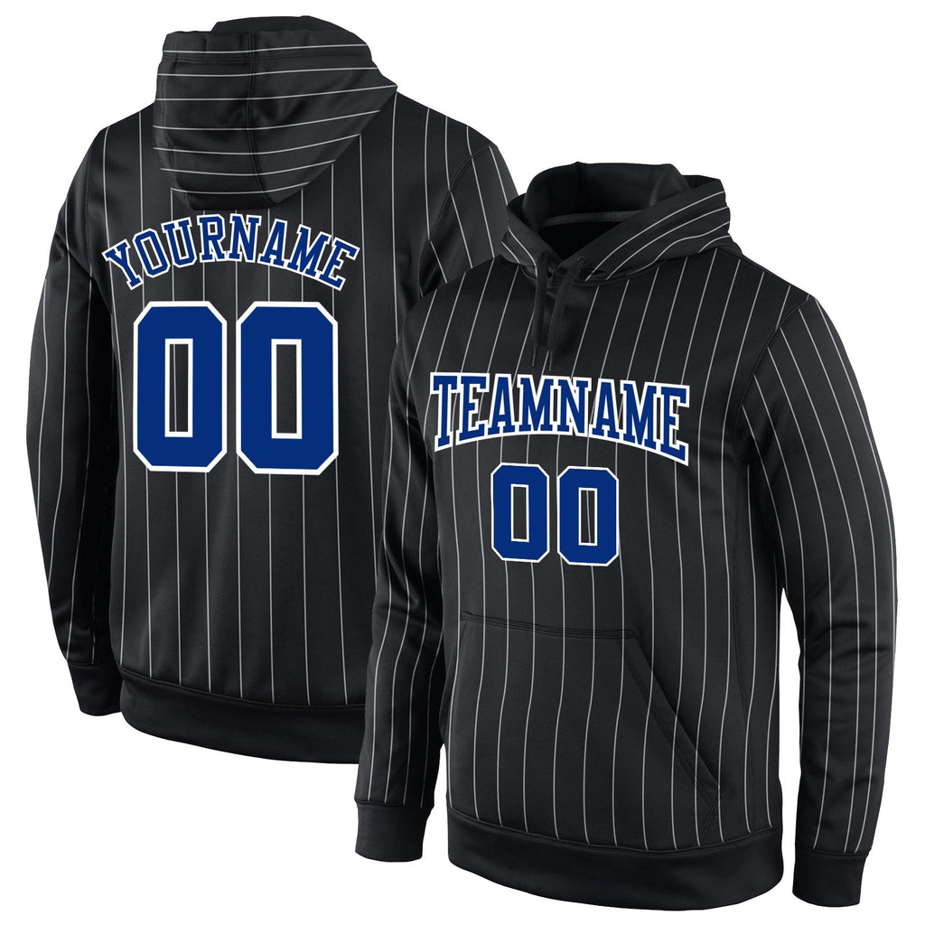 Custom Stitched Black White Pinstripe Royal-White Sports Pullover Sweatshirt Hoodie photo 1
