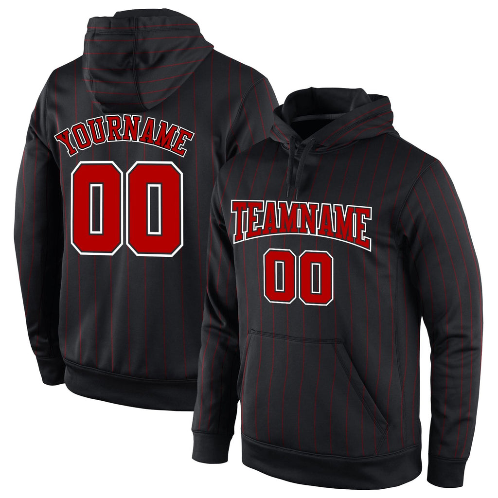 Custom Stitched Black Red Pinstripe Red-White Sports Pullover Sweatshirt Hoodie photo 1