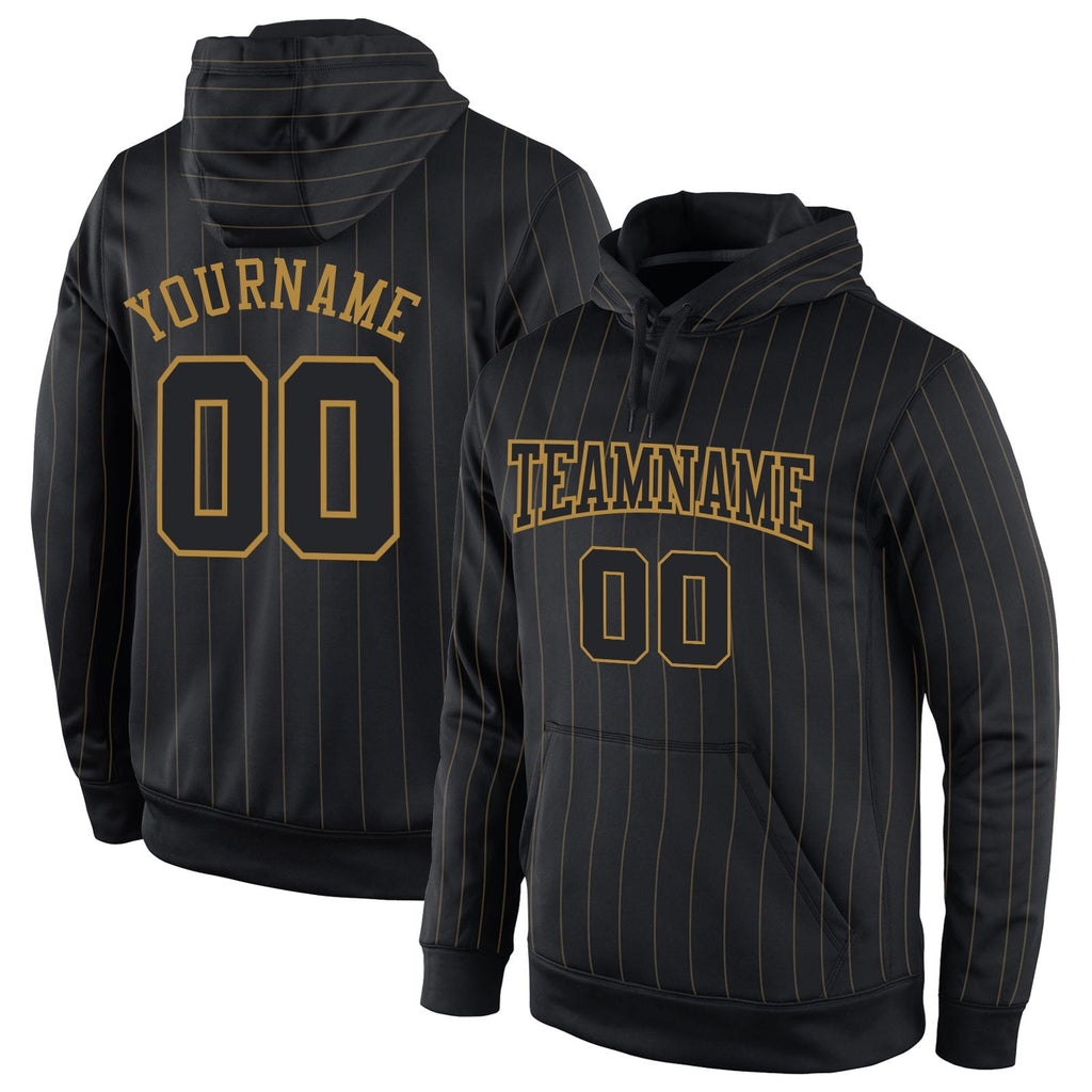 Custom Stitched Black Old Gold Pinstripe Black-Old Gold Sports Pullover Sweatshirt Hoodie photo 1