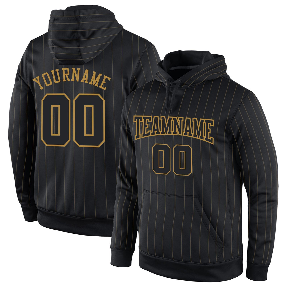 Custom Stitched Black Old Gold Pinstripe Black-Old Gold Sports Pullover Sweatshirt Hoodie photo 1