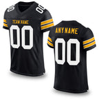 Custom Black White-Gold Mesh Authentic Football Jersey