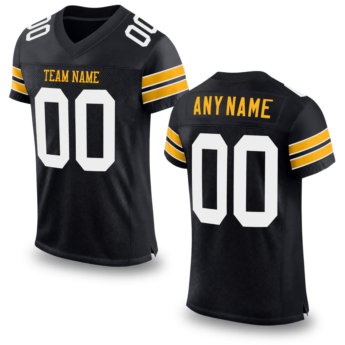 Custom Black White-Gold Mesh Authentic Football Jersey