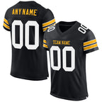 Custom Black White-Gold Mesh Authentic Football Jersey photo 1