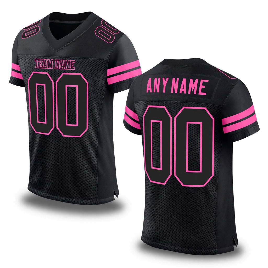 Custom Black Black-Pink Mesh Authentic Football Jersey
