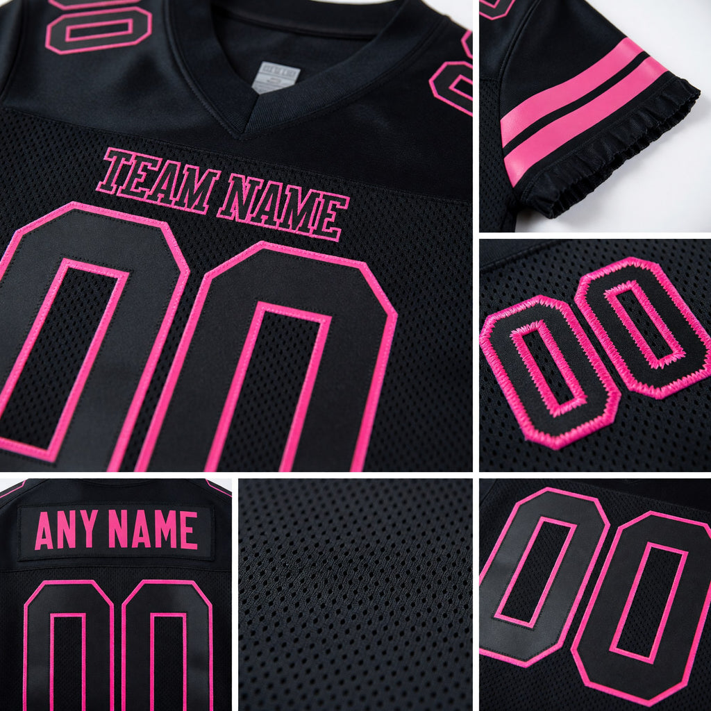 Custom Black Black-Pink Mesh Authentic Football Jersey detail