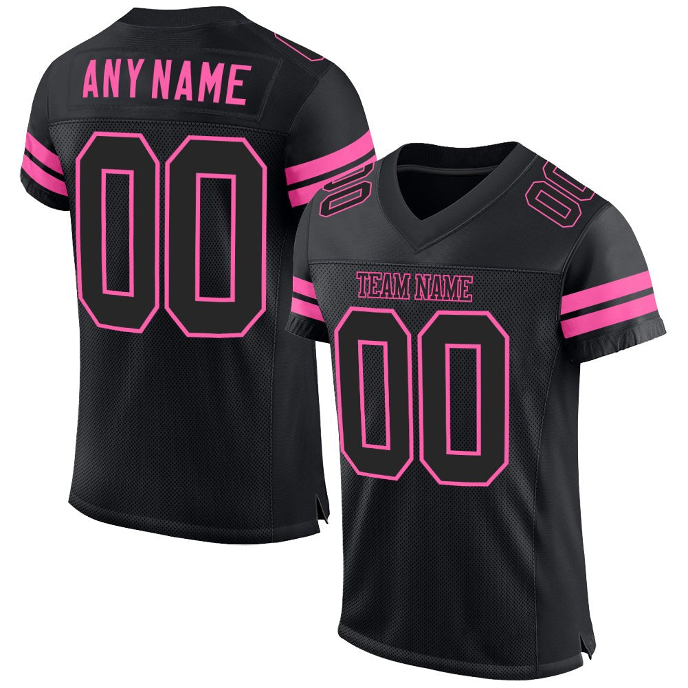 Custom Black Black-Pink Mesh Authentic Football Jersey photo 1