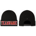 Custom Black Red-White Stitched Cuffed Knit Hat