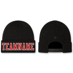 Custom Black Red-White Stitched Cuffed Knit Hat