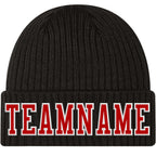 Custom Black Red-White Stitched Cuffed Knit Hat photo 1