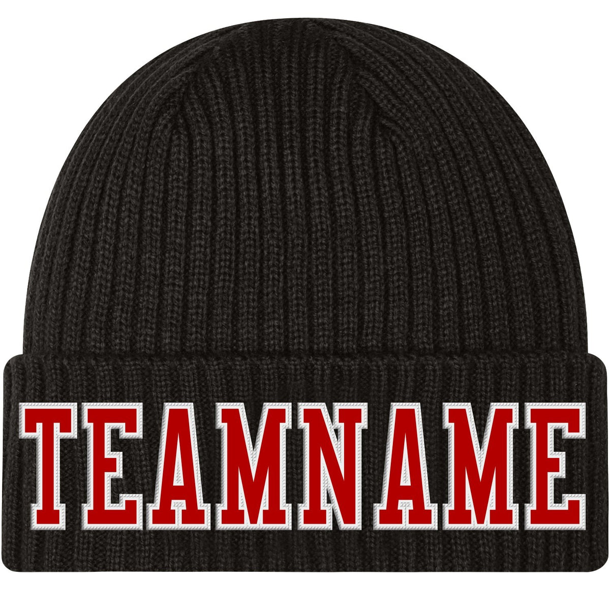 Custom Black Red-White Stitched Cuffed Knit Hat photo 1