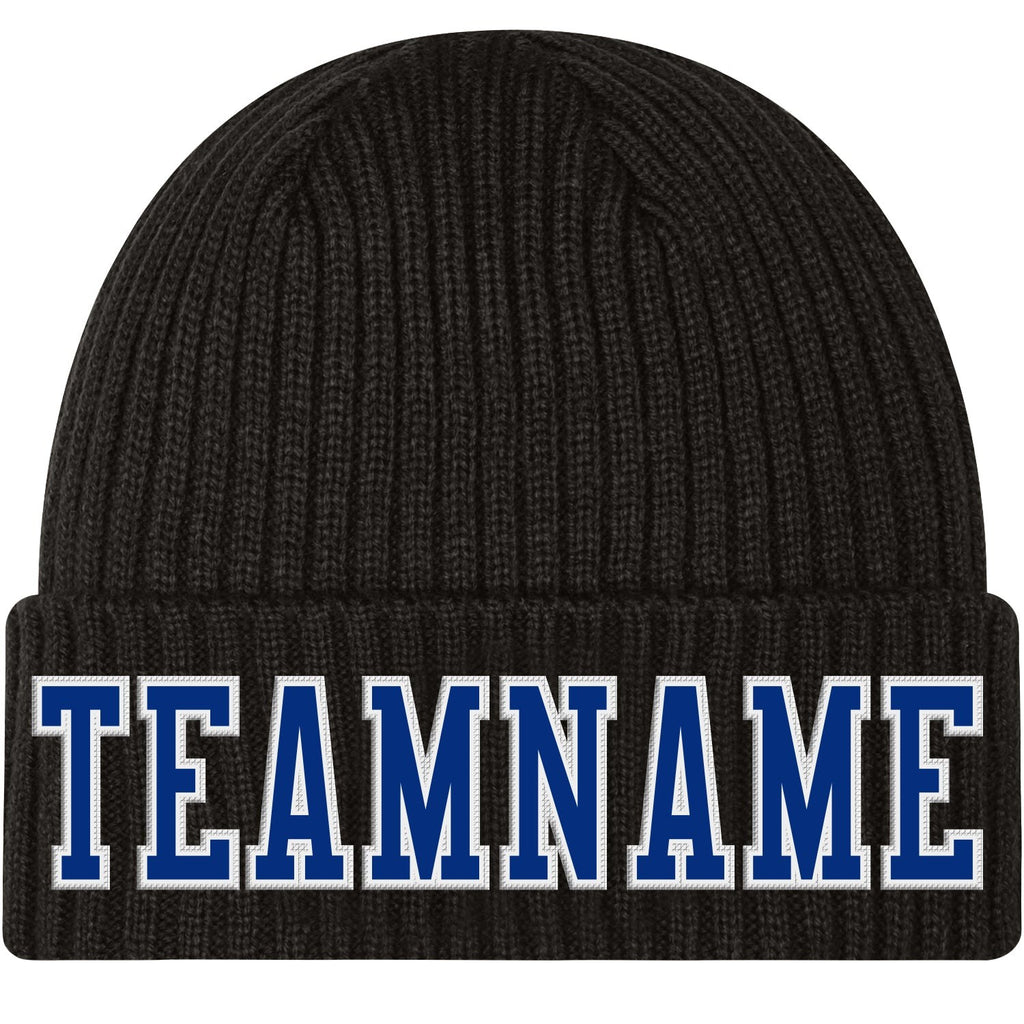 Custom Black Royal-White Stitched Cuffed Knit Hat photo 1