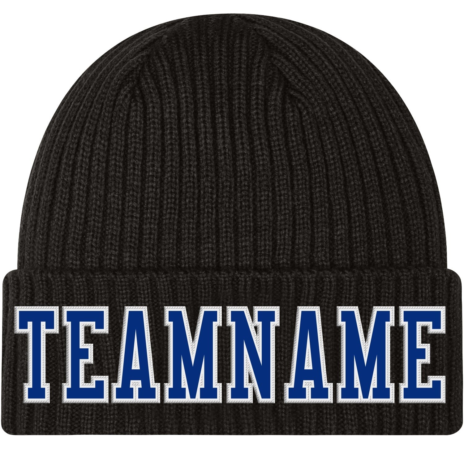 Custom Black Royal-White Stitched Cuffed Knit Hat photo 1