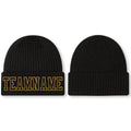 Custom Black Black-Old Gold Stitched Cuffed Knit Hat