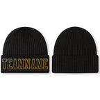 Custom Black Black-Old Gold Stitched Cuffed Knit Hat