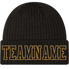 Custom Black Black-Old Gold Stitched Cuffed Knit Hat photo 1