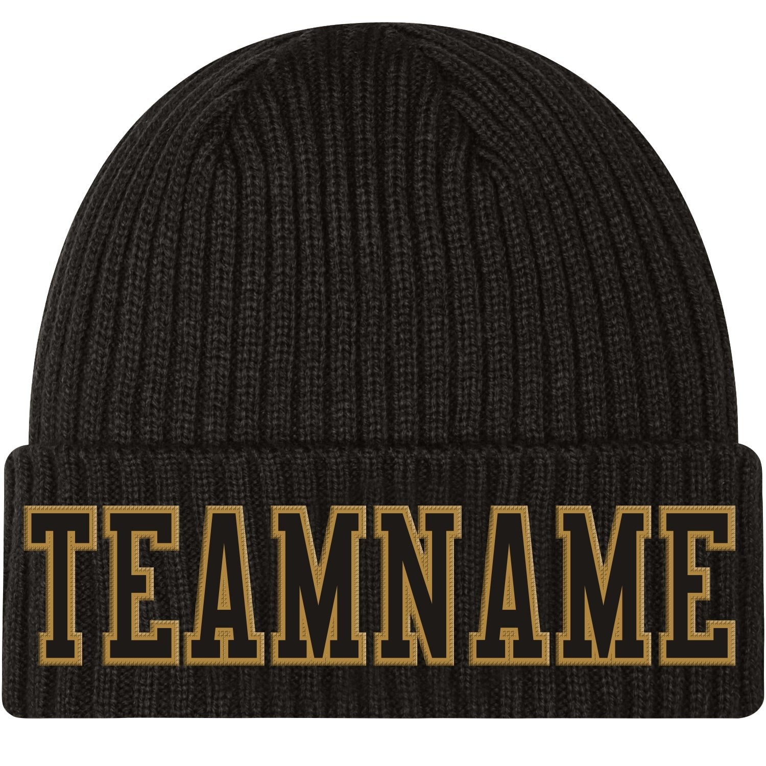 Custom Black Black-Old Gold Stitched Cuffed Knit Hat photo 1