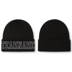 Custom Black Black-Gray Stitched Cuffed Knit Hat