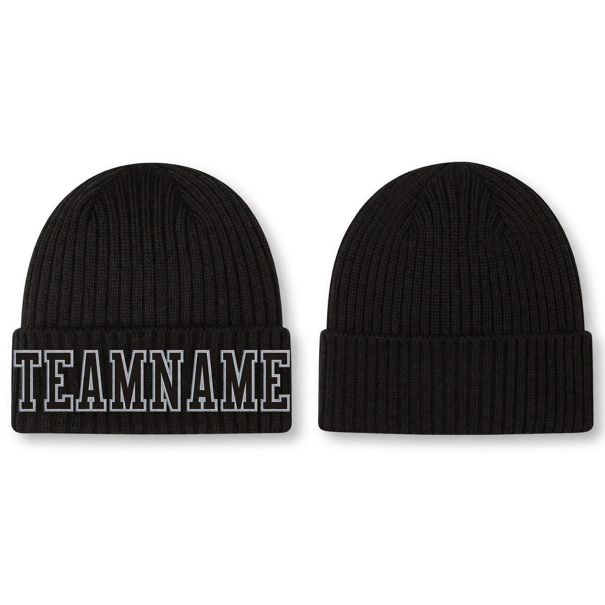 Custom Black Black-Gray Stitched Cuffed Knit Hat