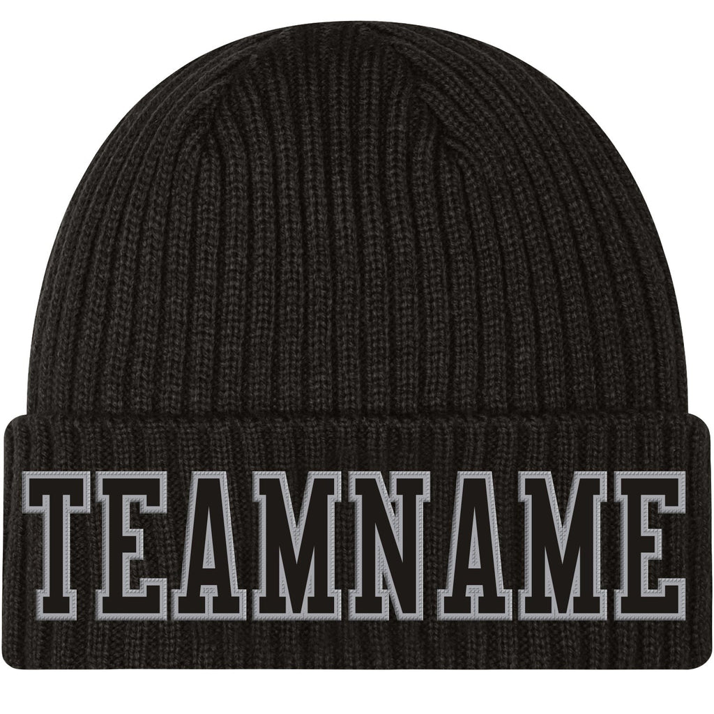 Custom Black Black-Gray Stitched Cuffed Knit Hat photo 1