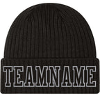 Custom Black Black-Gray Stitched Cuffed Knit Hat photo 1